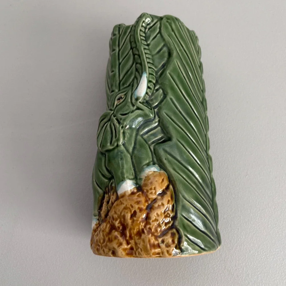 Vintage Elephant Planter‎ Pot Green Ceramic Jungle Tropical Decor Pottery Lucky